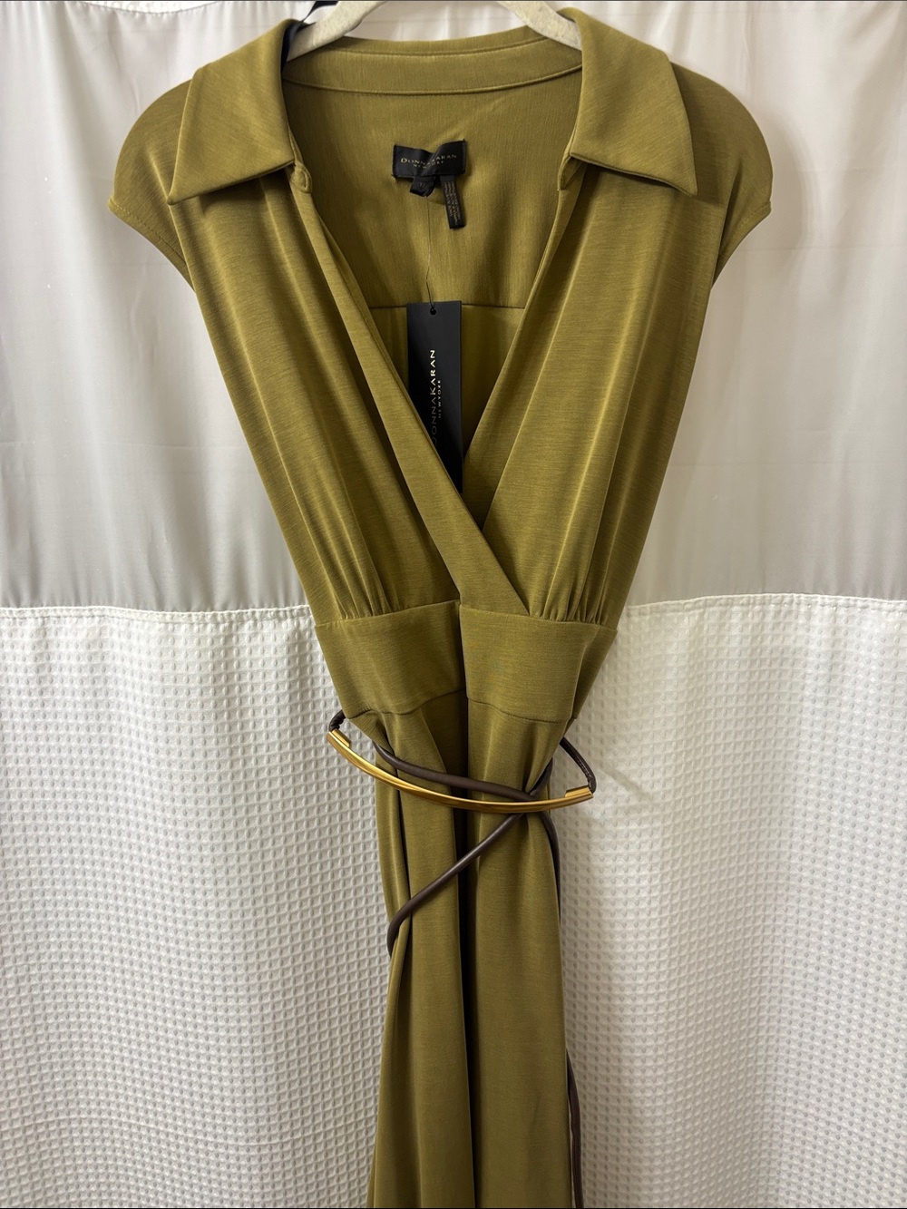 Donna Karen Olive Green Wrap Maxi Dress with removable belt